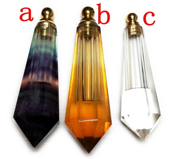 mix (3pcs a b c) LUX Подлинная цитрин флюорит прозрачный кварц Подвеска в виде бутылочки парфюма остроконечная форма Магическая медицина эфирные масла диффузор Шарм - Окраска металла: mix (3pcs a b c)