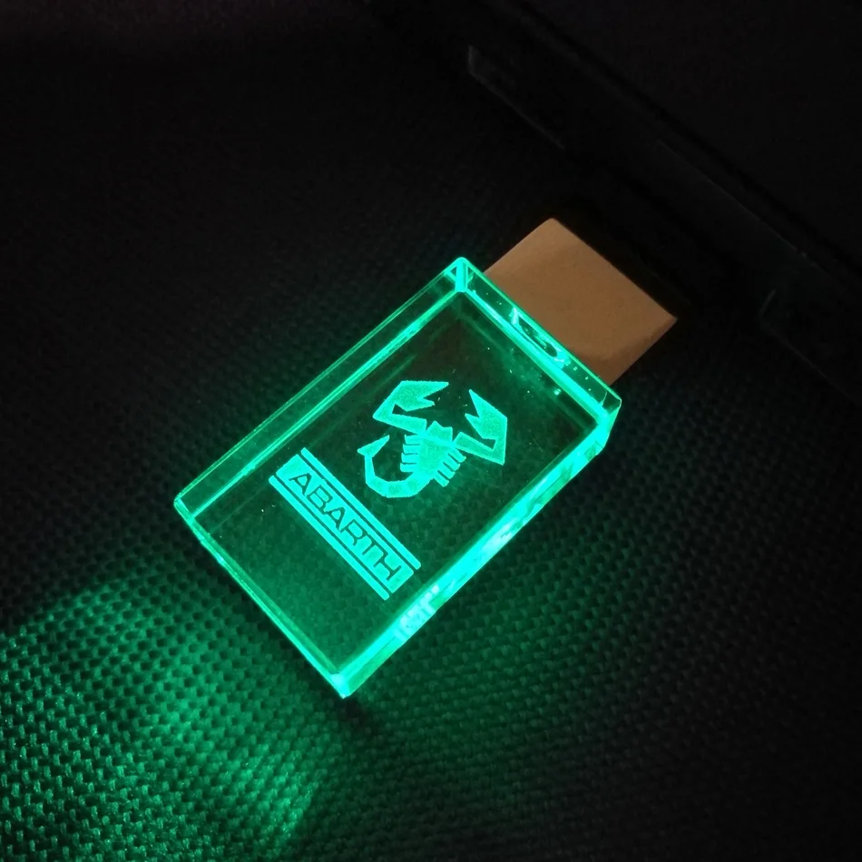 Хрустальный стеклянный USB флеш-накопитель 64 ГБ, персональный Автомобильный логотип, флеш-накопитель 8 ГБ 16 ГБ 32 ГБ, светодиодный флеш-накопитель USB на заказ, подарок