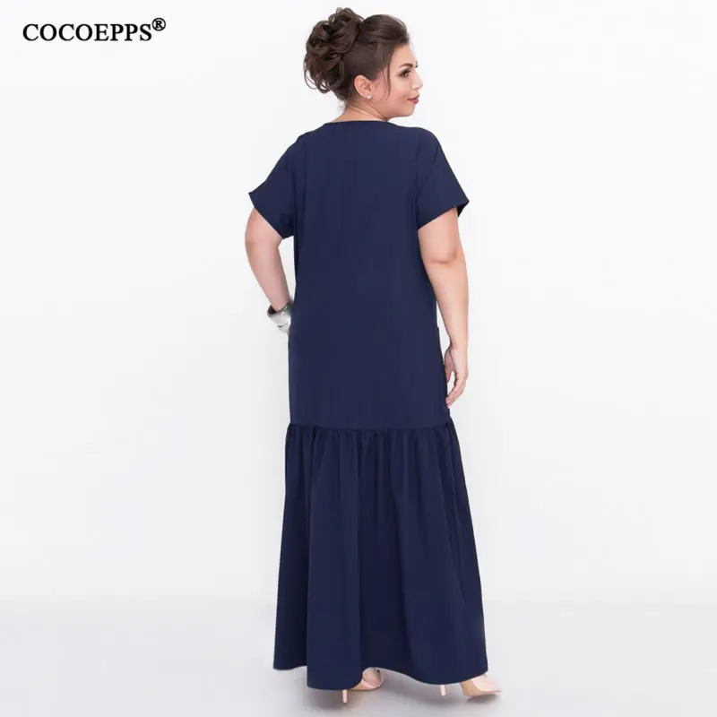 L 6XL 2019 Лето Ruffles Длинное платье Женщины Свободное макси Женский Повседневная 5XL