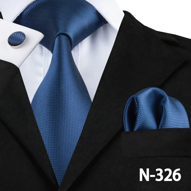 SN-326 Hi-Tie синие мужские галстуки 8,5 см классические мужские синие галстуки Набор однотонных клетчатых полосатых шелковых галстуков и носовых платков Набор Запонок - Цвет: SN-326