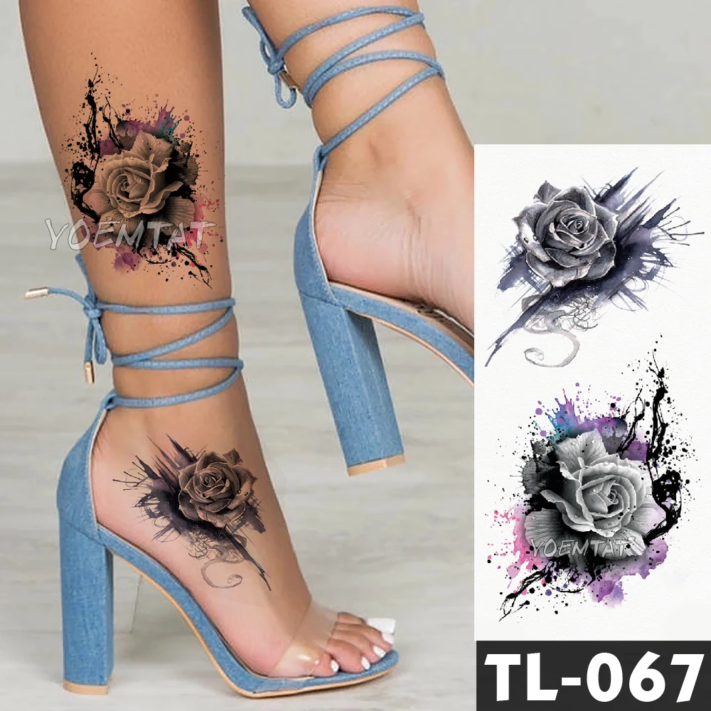 

Water Transfer Dark splash ink realistic roses Temporary Tattoo Sticker Arm leg back Pattern body art Waterproof Fake tattoo