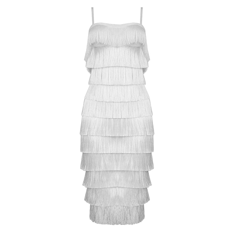 Высокое качество для женщин Белый кисточкой vestido Бандажное платье Новинка 2018
