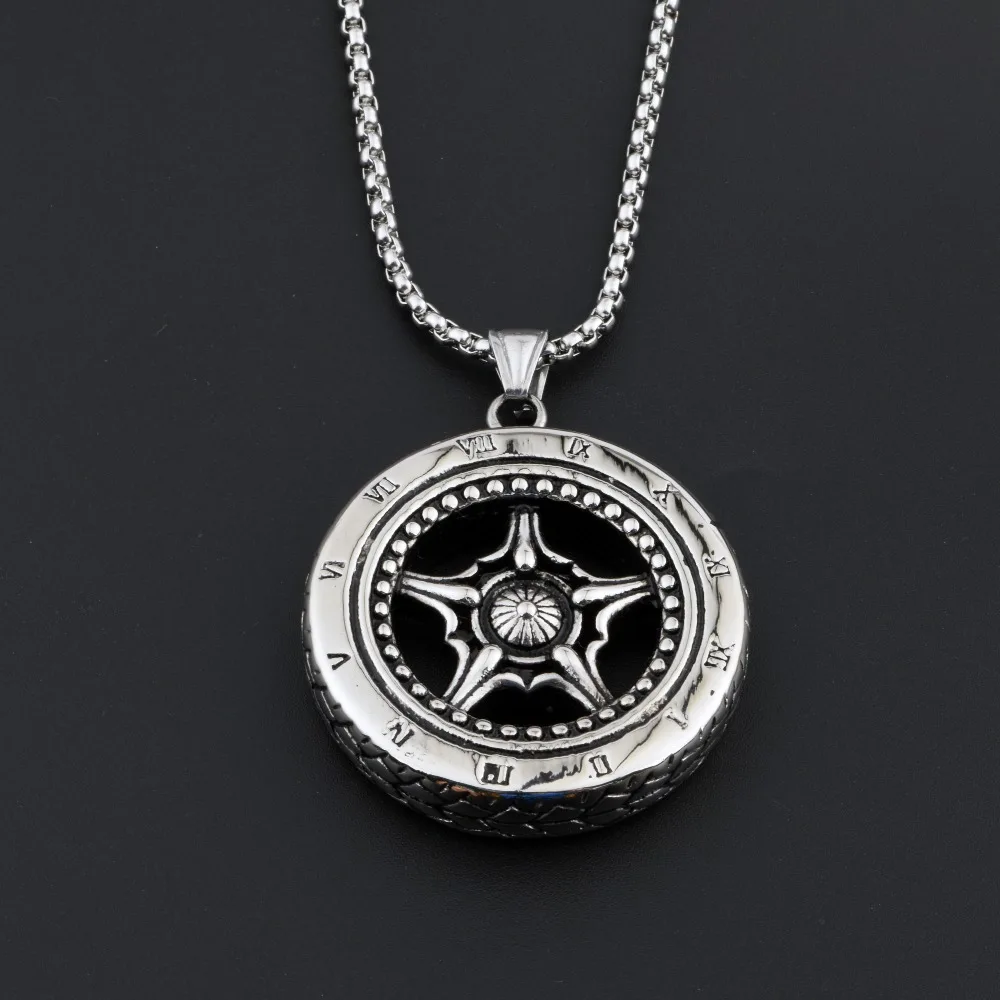 2019 New Arrival men's hip hop necklace punk style stainless steel antique silver-color wheel pendant CAGF0002 | Украшения и