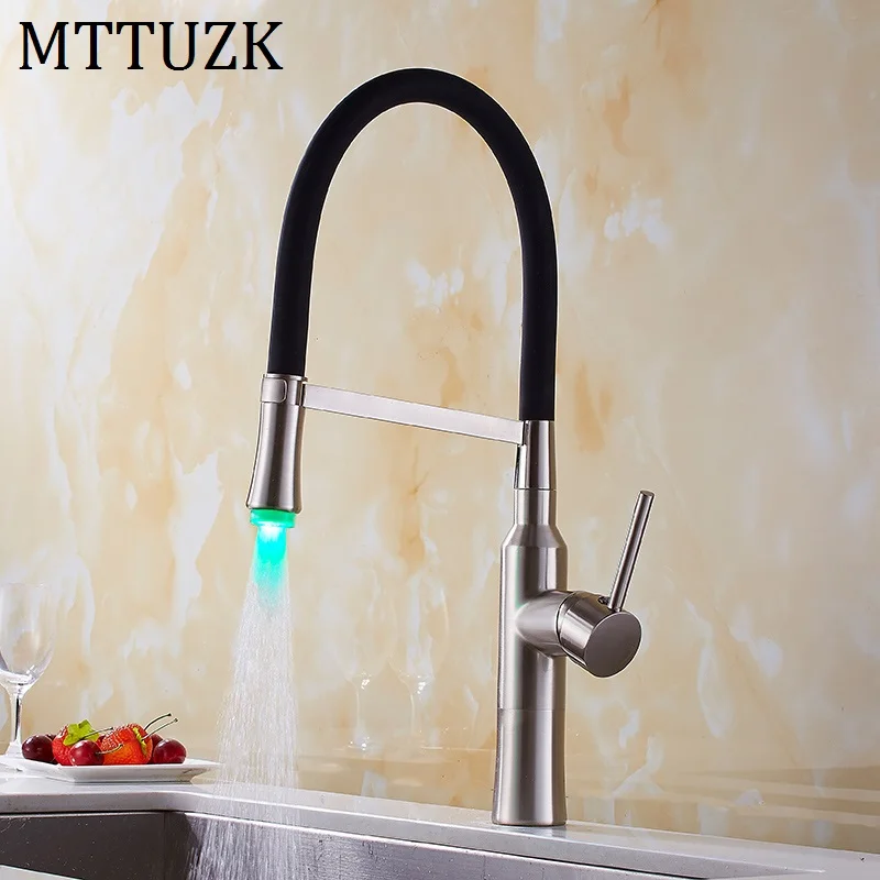 MTTUZK светодиодный кухонный кран с резиновым дизайном хромированный смеситель для