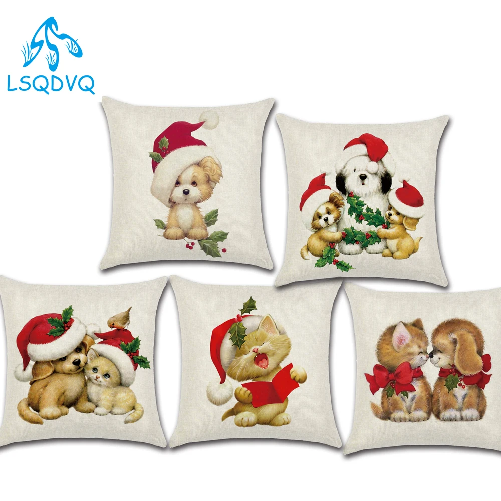 

Веселые рождественские и новогодние праздники в Животные собак кошек Подушка для дивана автомобиля домашний Capa De Almofadas