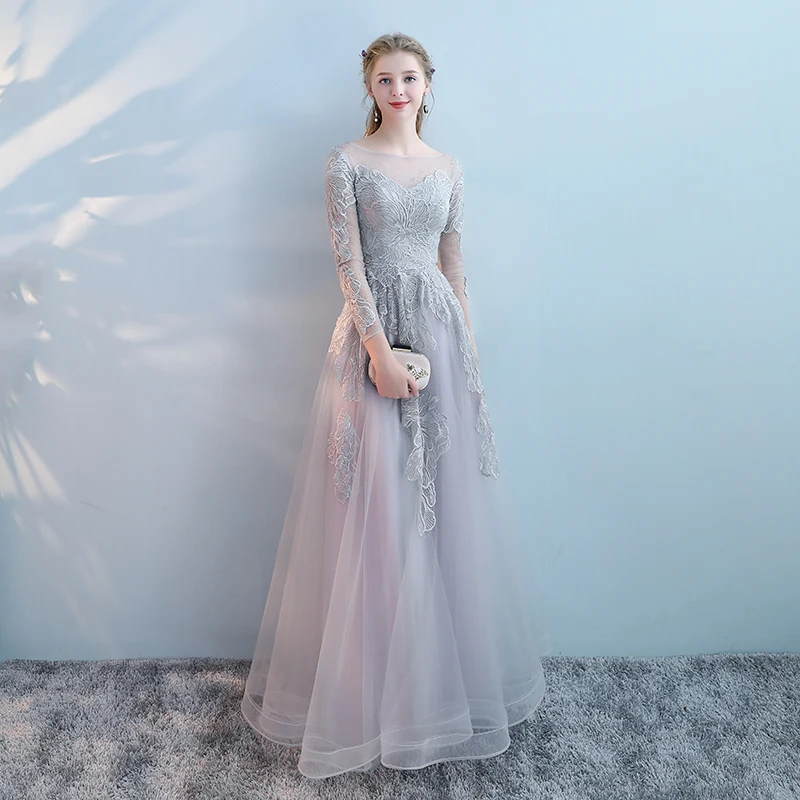 Vestido de festa серебряные кружевные вечерние платья 2019 Robe De Soiree трапециевидные с