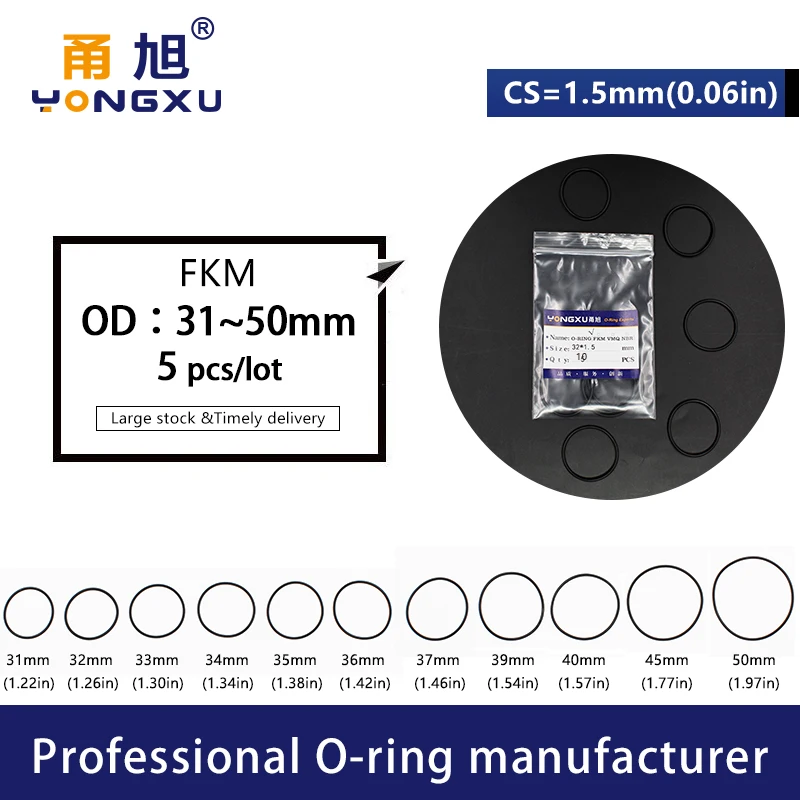 5 шт./лот Black FKM флюоровые резиновые уплотнительные кольца CS1.5mm