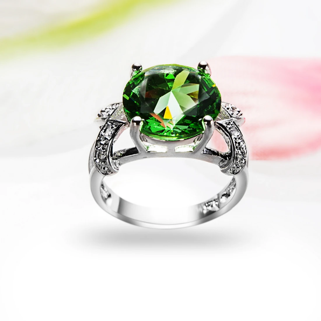 1 шт. зеленые стразы посеребренное кольцо Bijoux Модные полые круглые кольца размер 6