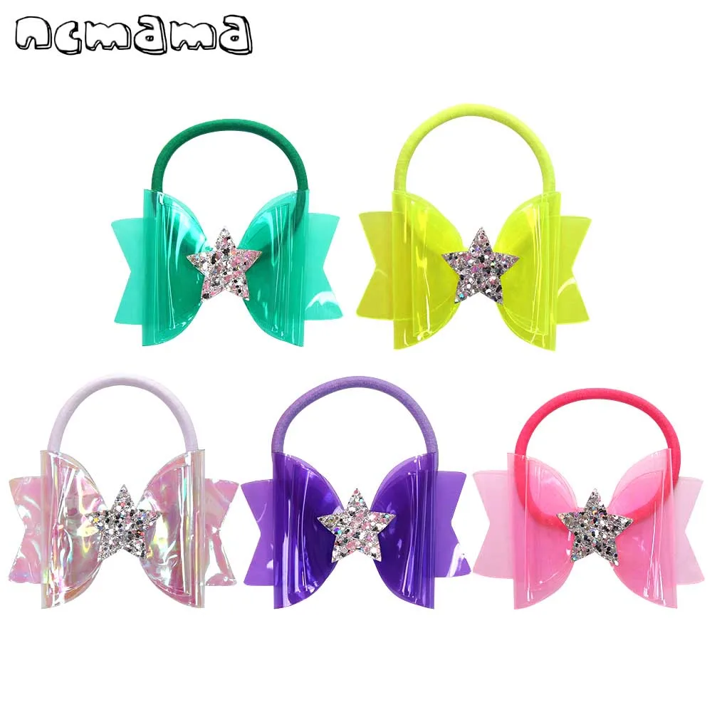 ncmama Small 3 Inch Jelly Bows for Girls with Hair Rubber Band Handmade Waterproof Swim/Pool Glitter Star Kids Headwear | Детская одежда