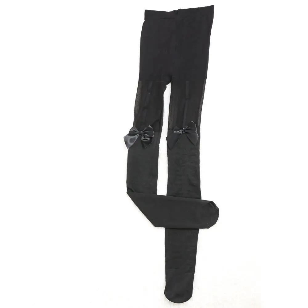 1 пара сексуальные женские колготки на подтяжках с бантом черные бархатные