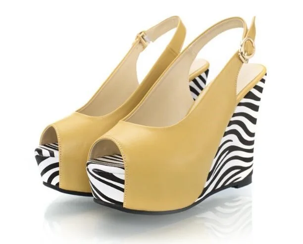 

Hot Elegant Leisure New Spring/Summer Peep Toe Platform Shoes Zebra Strip Wedge Heels Women Pump Free Ship Mujer pantufa