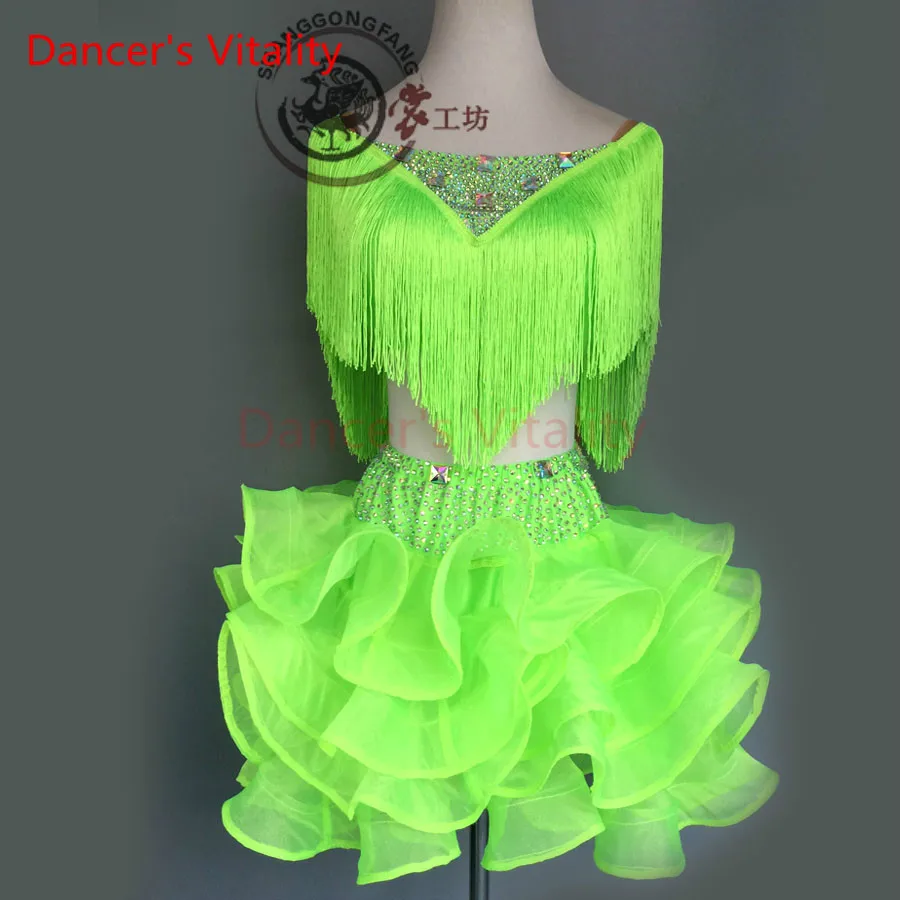 Новинка 2017 Брендовое платье для танцев со стразами и v образным вырезом латинских