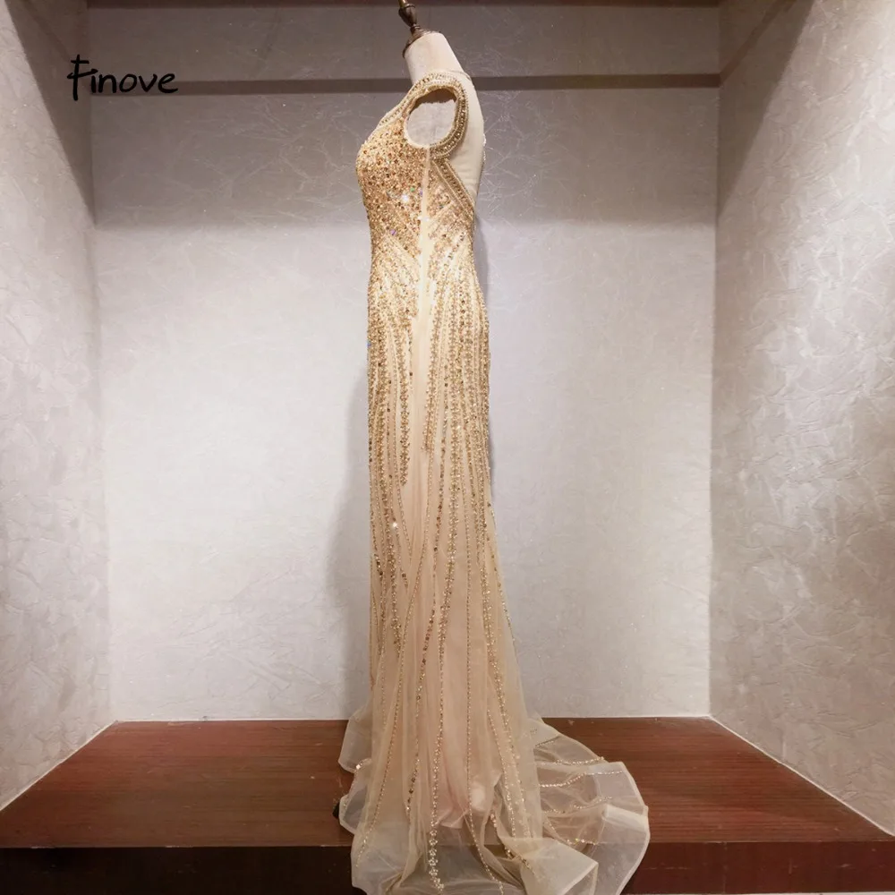 Finove New Robe de soiree Evening Dress Long 2020 Champagne Chic Fully Beaded Crystal Elegant Mermaid Woman Party Dresses Gowns | Свадьбы и