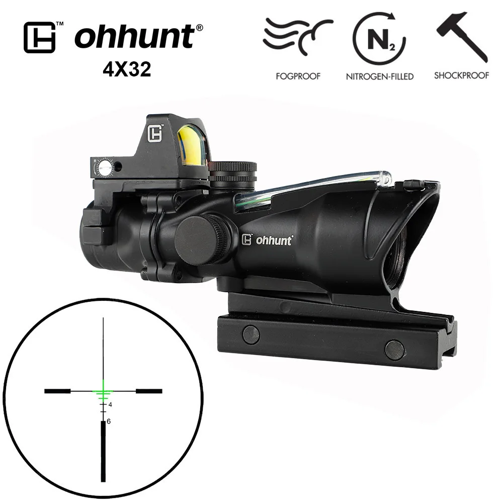 Reticle Model 1Green Ohhunt 4X32 Riflescope BDC шеврон сетка настоящий волоконный красный зеленый освещенный прицел с красной точкой зрения для cal. 223. 308 винтовка - Цвет: Reticle Model 1Green