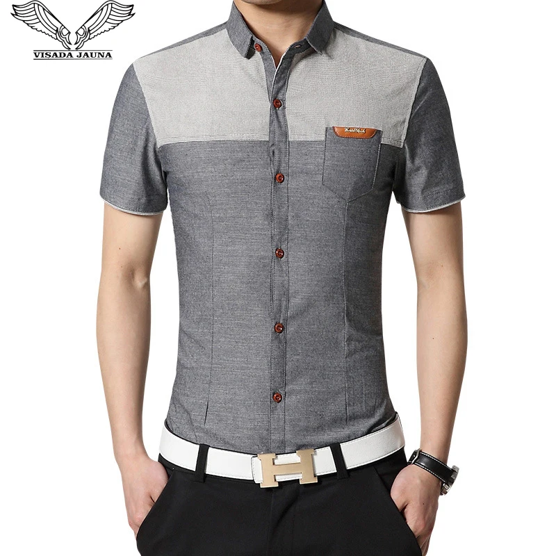 

VISADA JAUNA 2019 Summer Men Shirt Slim Patchwork Short Sleeve Camisas Masculina Business Casual Shirt Male Plus Size 5XL N1301