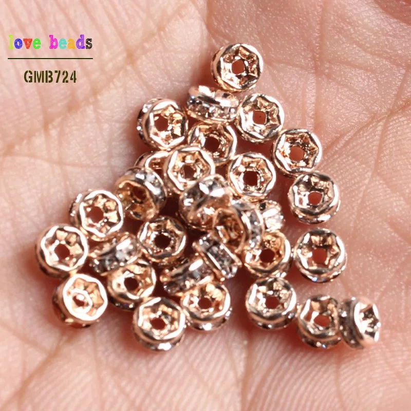 4mm 6mm 8mm Metal Rose Gold Silver Color Bronze Plated Crystal Rhinestone Rondelle Spacer Beads for Diy Bracelet Making 100Pcs | Украшения