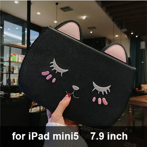 Чехол-подставка для планшета с милым котом из искусственной кожи для Apple iPad 4 9,7 Air 2 3 Pro 11 10,5 Mini 4 5 защитный чехол с Откидывающейся Крышкой - Цвет: Black