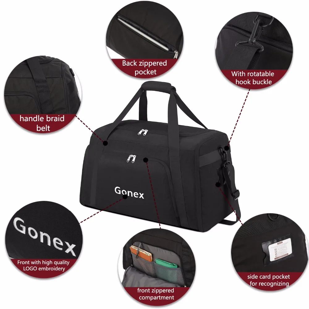 GONEX 60L портативная дорожная сумка для путешествий, вместительная сумка для багажа, удобная сумка на плечо для путешествий, выходных, отдыха, молодежного стиля