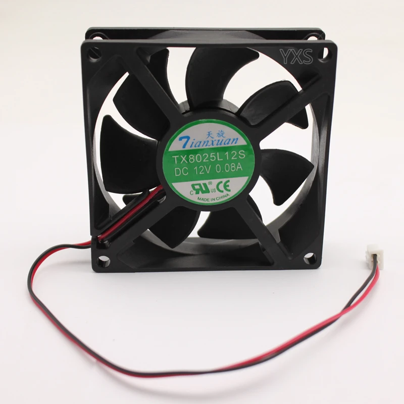 TX8025L12S DC 12V 0.08A 8025 8 см 80*80*25 мм Ультра тихий вентилятор охлаждения 2 провода |