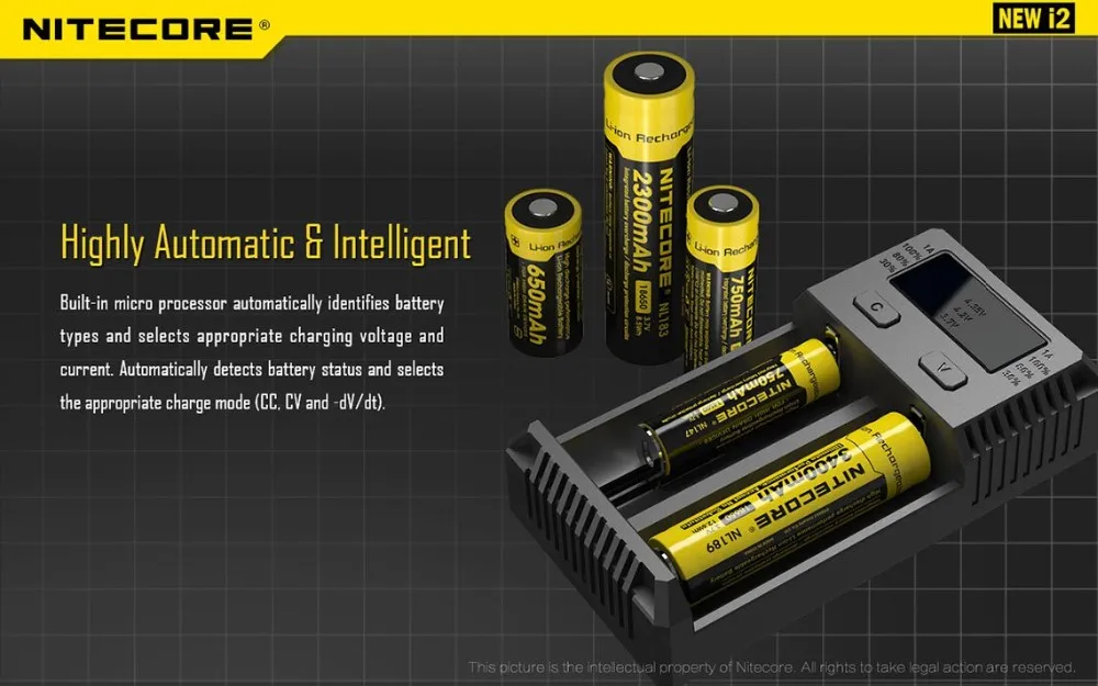 Бренд Nitecore i2 Intelli зарядное устройство i2 Nitecore зарядное устройство для 16340 CR123A 10440 AA AAA 14500 18650 26650,22650, 17670