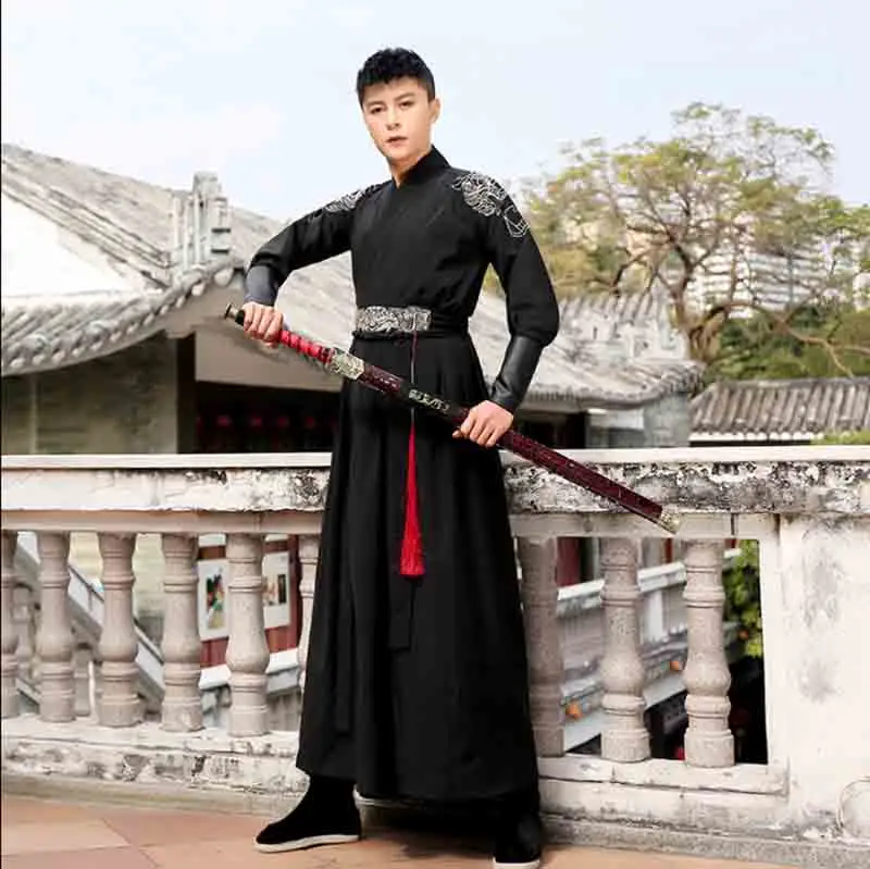 Мужской винтажный костюм Hanfu черный для косплея одежда на Хэллоуин маскарадное