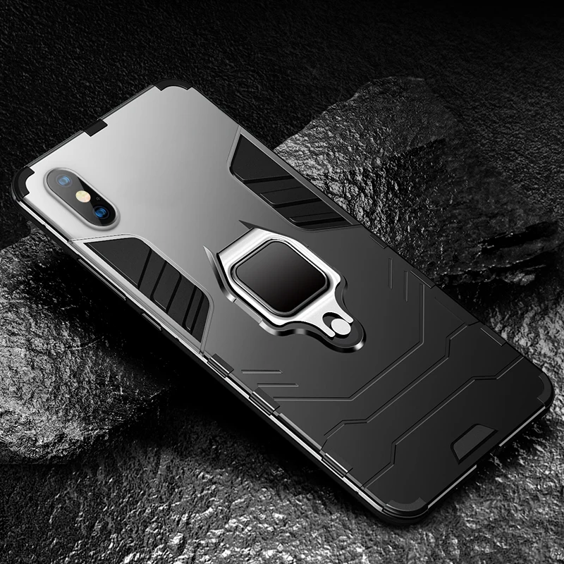 Черный IHaitun роскошный чехол с кольцом-держателем для iPhone XS Чехлы для MAX XR Броня Военная Защита задняя крышка для iPhone X 7 8 Plus чехол для телефона s - Цвет: Черный