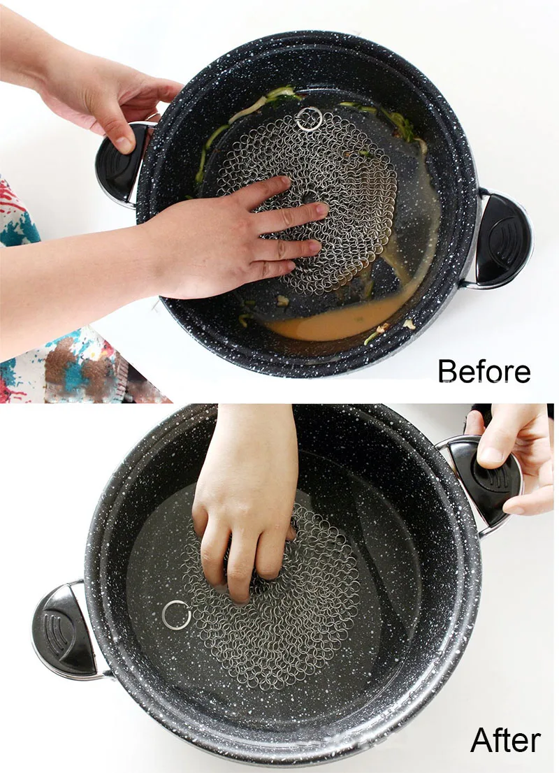 Duolvqi Полезная чаша для умывания инструмент из нержавеющей стали Chainmail Scrubber Finger Cleaner Губка из колец для сковороды миски кухонные гаджеты