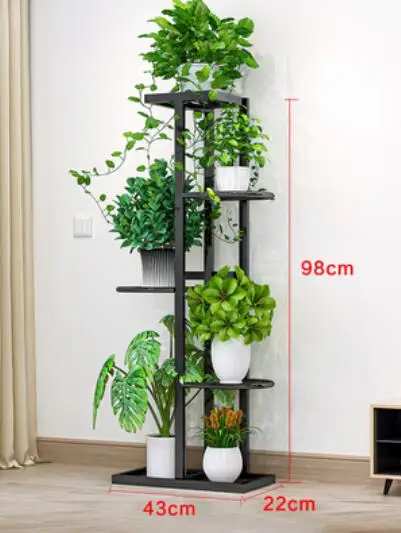 D Flower shelf indoor home multi-layer wrought iron flower pot rack balcony rack floor-standing living room rack plant rack - Цвет: D