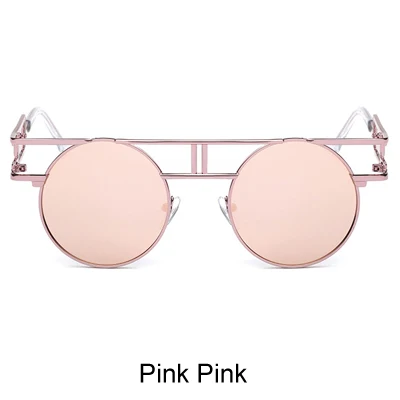 Pink Pink Ralferty готические Круглые Солнцезащитные очки для женщин и мужчин винтажные стимпанк очки Ретро Покрытие Солнцезащитные очки Светоотражающие gafas de sol mujer - Цвет линз: Pink Pink