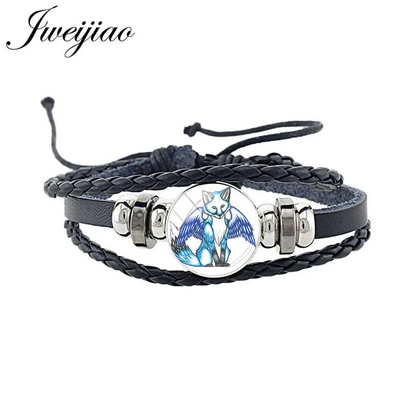 WF11 JWEIJIAO, новинка, милый браслет в виде лисы, стекло, изображение животного, кабошон, очаровательный черный браслет из искусственной кожи, браслет, браслет в стиле панк, ювелирное изделие, подарок CN96 - Окраска металла: WF11
