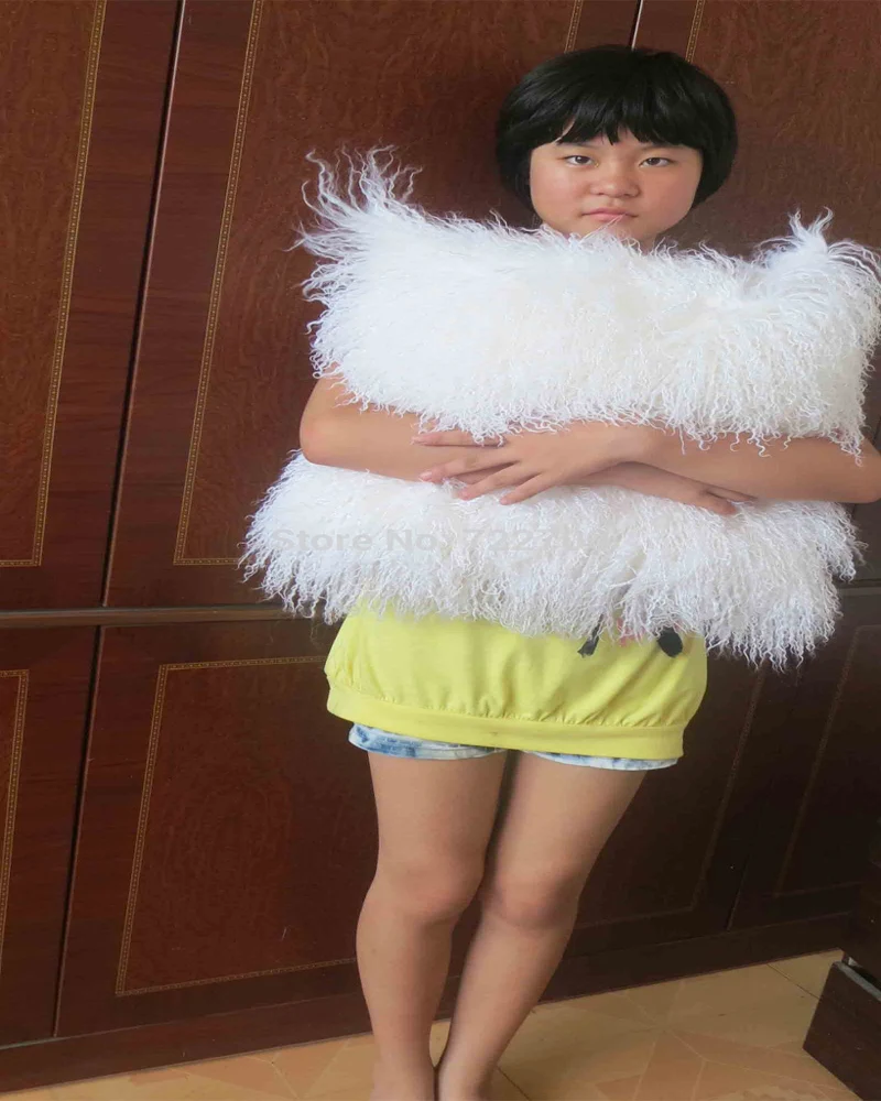 Двухсторонняя наволочка из тибетского меха ягненка белого натурального