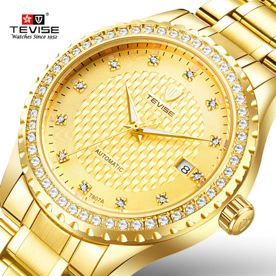 TEVISE Full Gold Clock Men Automatic Watch Luminous Stainless Steel Watchband Date Luxury Fashion New 2021 | Наручные часы