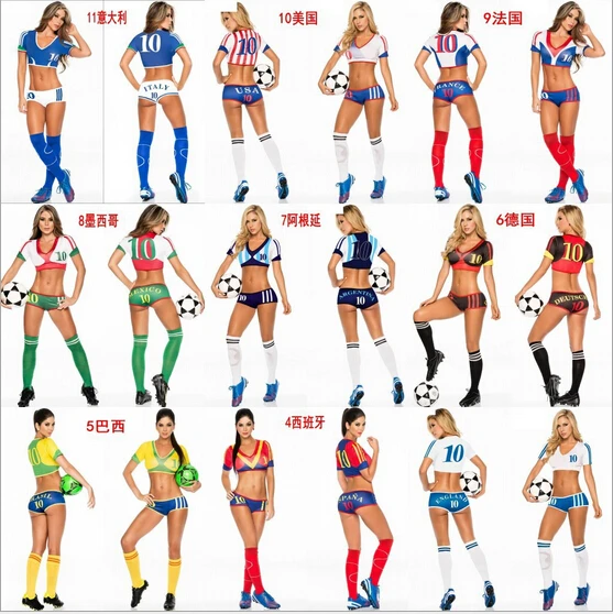 

Fantasy Football Costumes New Soccer Baby Girl Sexy Short Football Costume V-neck Cheerleaders Team Sets 11 country