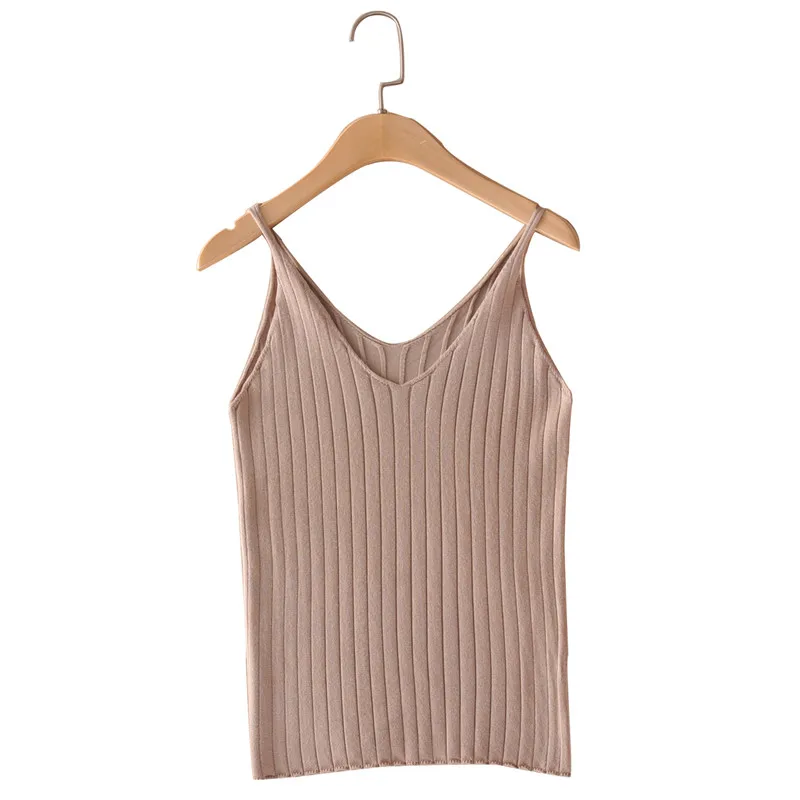 Высокое качество Новые летние трикотажные топы с бретельками для женщин камзол