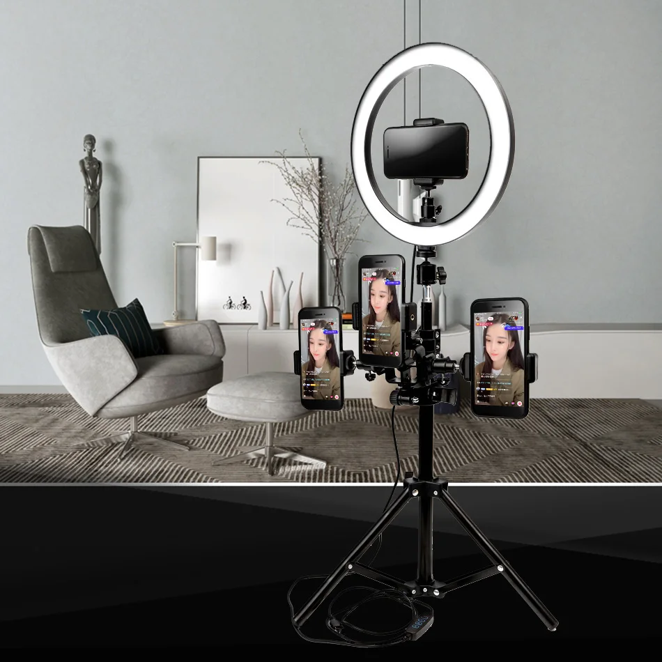 

Dimmable LED 10" 26cm Selfie Ring Light Photography Studio For Mobile Phone Camera Makeup Video Annular Lamp Phone Clip & Tripod