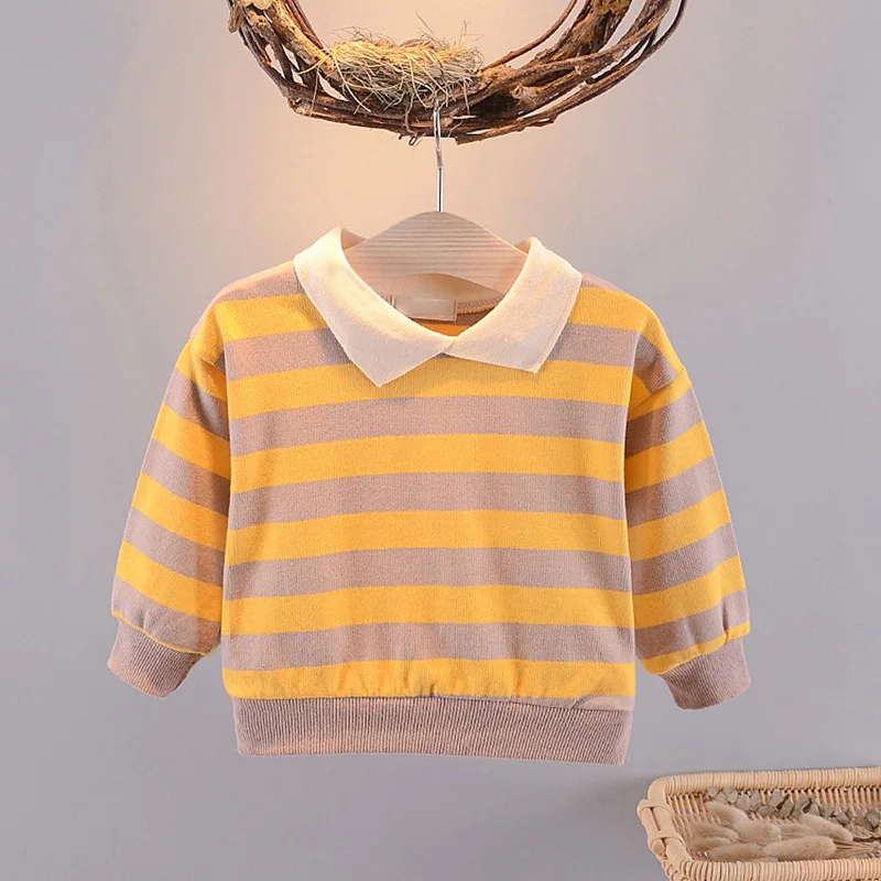 Повседневная осенне-Весенняя футболка для мальчиков Детский пуловер в полоску с