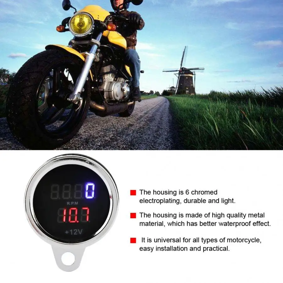 2 in 1 Motorcycle LED Digital Voltmeter Tachometer Gauge Metal Odometer Speedometer Universal | Автомобили и мотоциклы