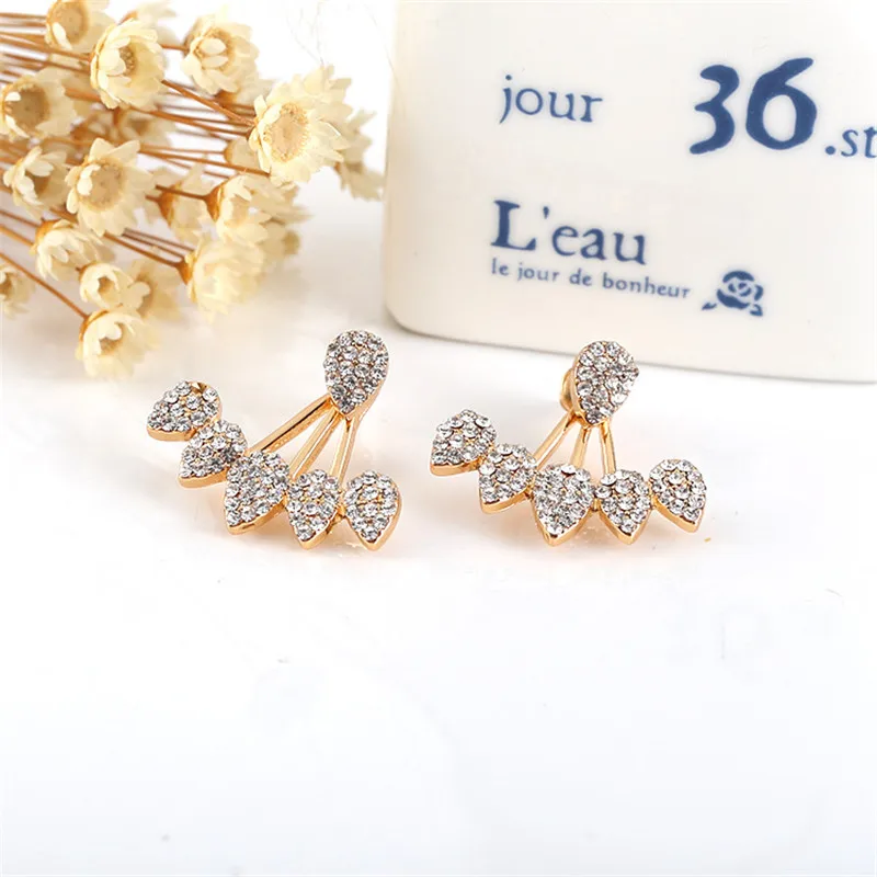 

LNRRABC Fashion 1 Pair Women Korean Style Crystal Rhinestones Double Sided Ear Jacket Piercing Water Drop Shape Earrings