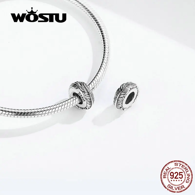 WOSTU S925 перо круглые бусины подходят браслет и Горячая Мода серебряные бусины 925 пробы для женщин DXC1236