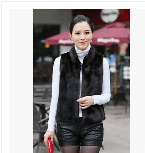 Черно белый Повседневный женский короткий жилет из искусственного меха норки