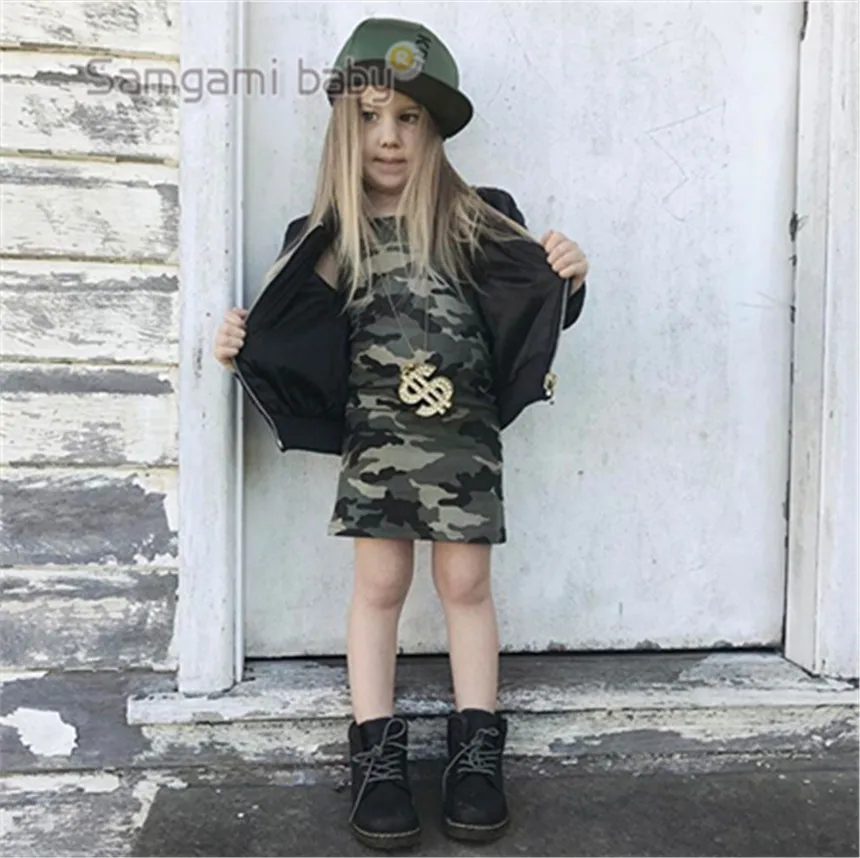 2018 камуфляжное Узорчатое облегающее платье одежда для маленьких девочек