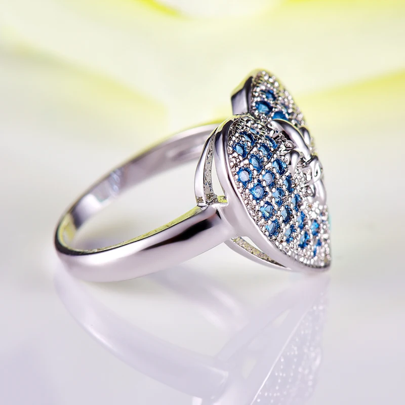 Высокое качество сердце серебряное кольцо синий AAA + Кубического Циркония