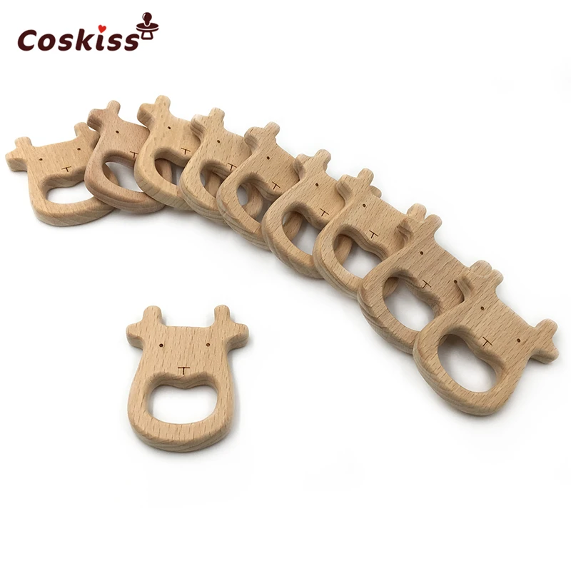 

Handmade Wooden Teether Organic Safe Baby Teether Cattle Pendent Organic Natural Beech Wooden Animal Toy DIY Jewelry Making