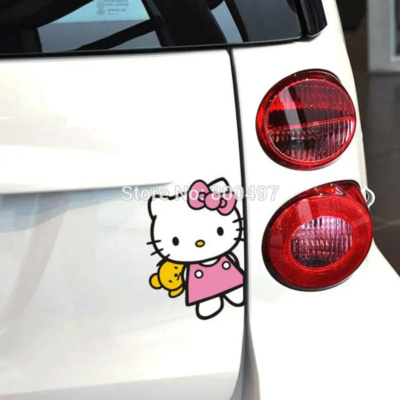 Новейшая креативная оклейка автомобиля Милая hello kitty Peeking с машущими руками