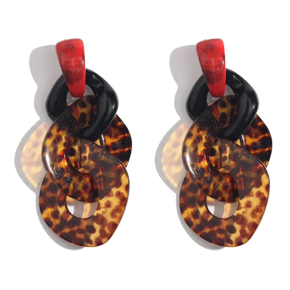 E0570MC JUST FEEL Acrylic Long Dangle Earrings For Women Korean Fashion Geometric Colorful Resin Chain Drop Earring Vintage Jewelry - Окраска металла: E0570MC
