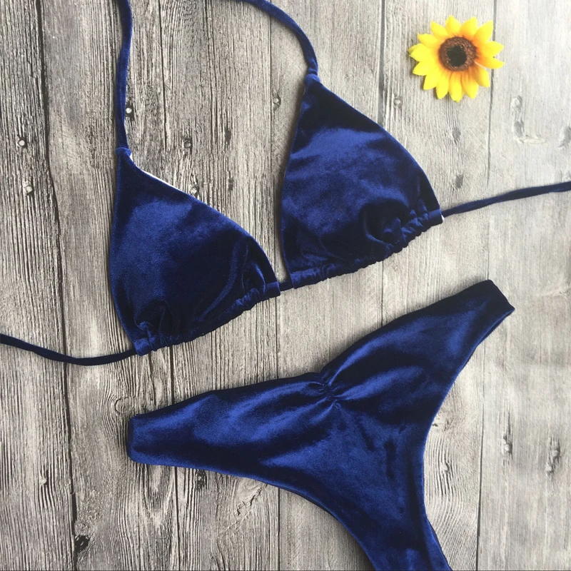 2017 Женский комплект бикини растягивающееся бархатное Бразильское Praia купальник