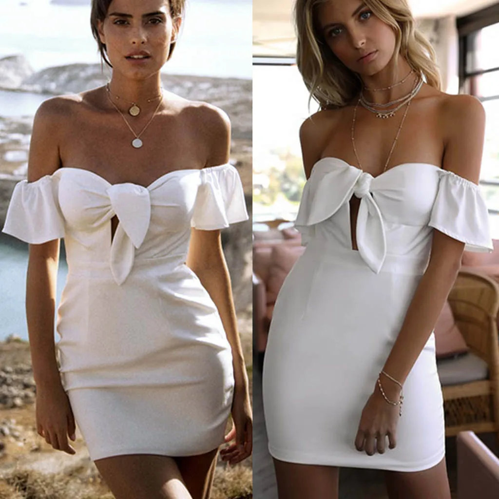 Модное женское сексуальное платье с открытыми плечами Бандажное однотонное боди