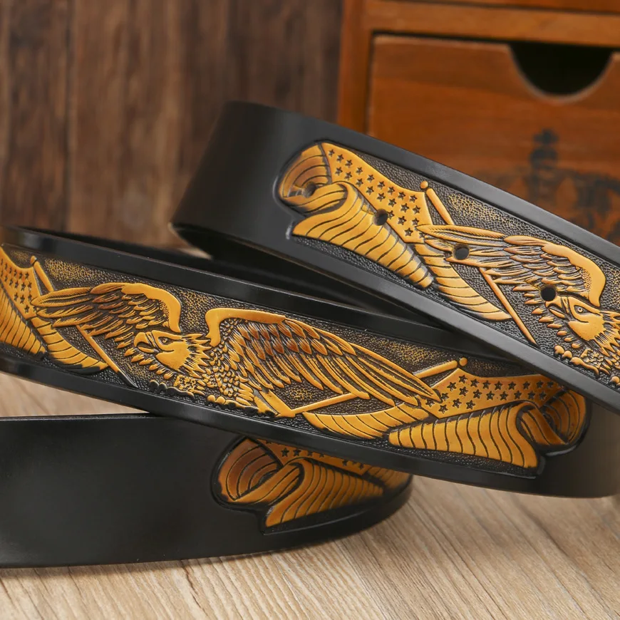 

Luxury Brand Eagle Genuine Leather Men Belt 2019 Cinturones Para Hombre Designer Punk Belt Dropshipping Harujuku Mens Belt