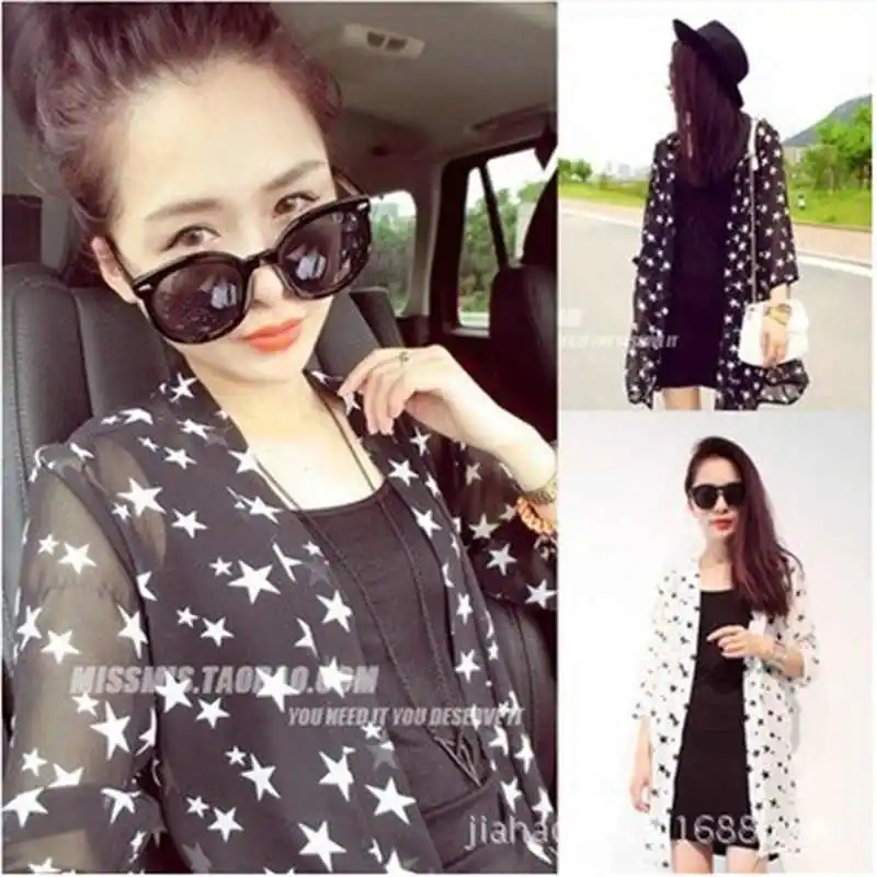 Новый Шифоновый Сарафан с принтом женский тонкий кардиган средней длины длинным