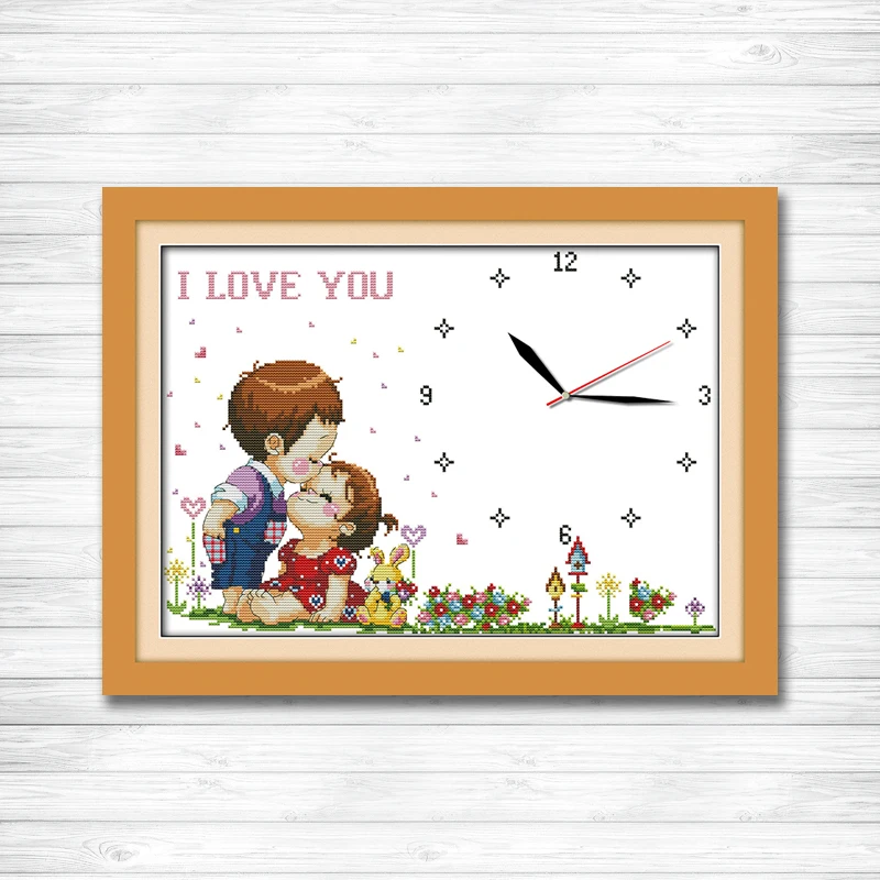 Часы Love boy kiss для девочек рукоделие печать на холсте DMC 14CT 11CT китайский Набор